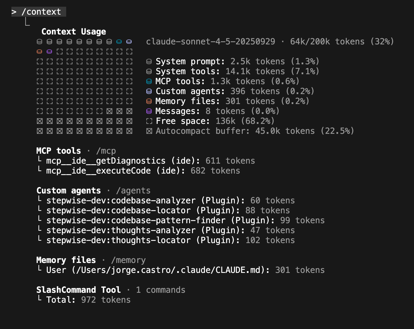 Contexto de Claude Code en sesión nueva al 32%