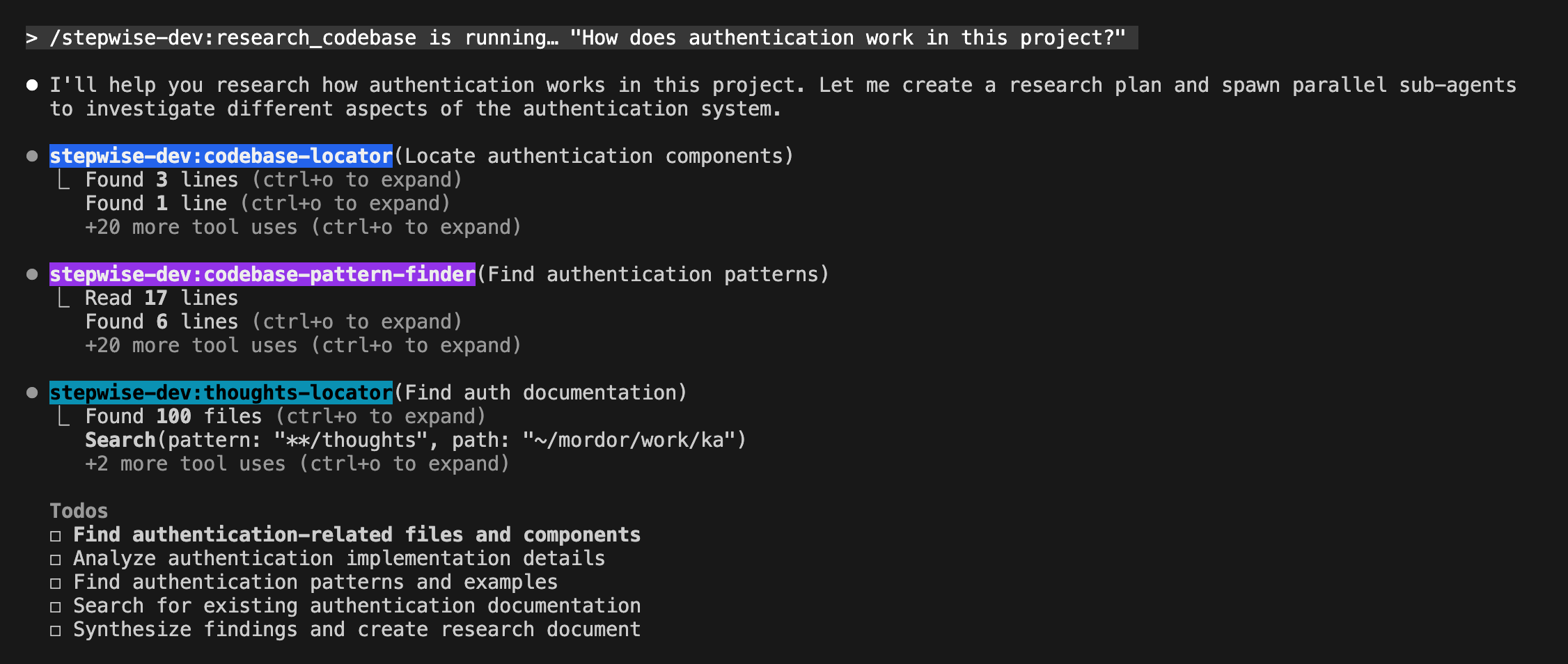 5 agentes especializados ejecutándose en paralelo durante el research