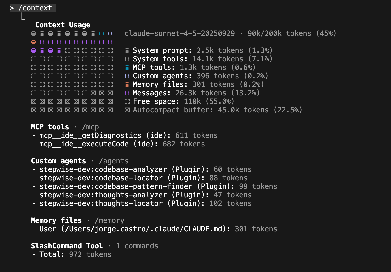 Contexto de Claude Code después del research en proyecto con 7 tecnologías